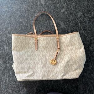 White and tan Michael Kors tote bag
